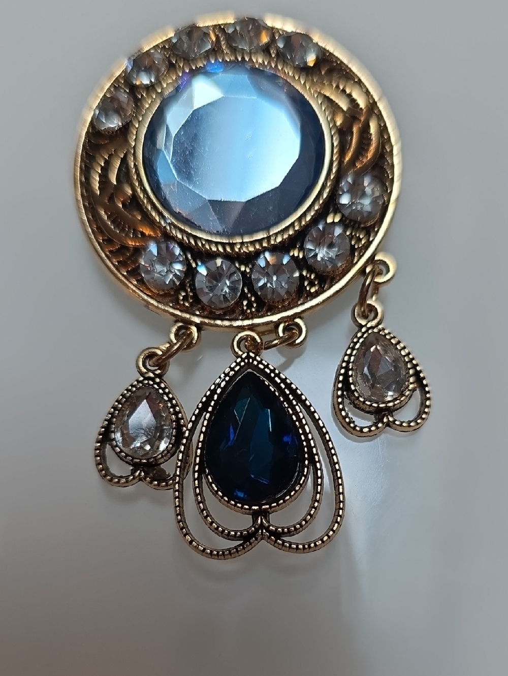 Gold-Tone Navy Blue and Light Blue Teardrop Brooch - Women Jewelry